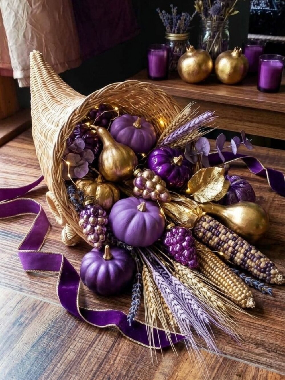 🎉Vintage Rustic Wicker Cornucopia Basket Fall Thanksgiving Decor Shabby Chic🍂